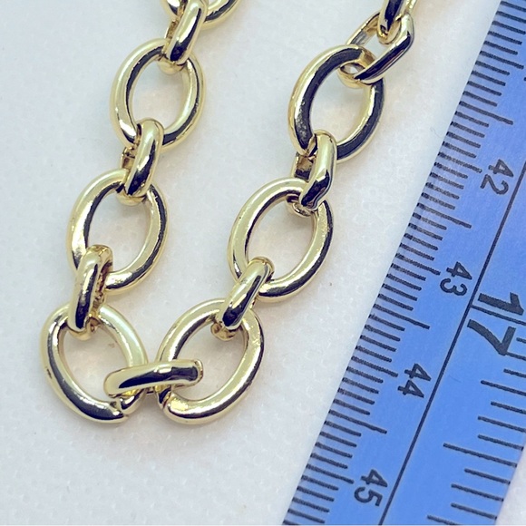 Chico’s  35’ Necklace Gold Tone with Navy Blue Oval and Square Accents. - Picture 8 of 9